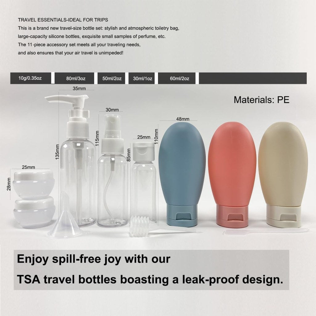 11 PCS Travel Bottle Set – Leakproof Refillable Toiletry Containers