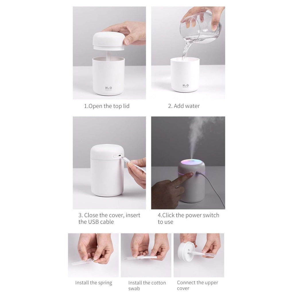 USB H2O Mini Humidifier – Portable Cool Mist Air Humidifier with LED Light