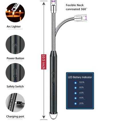 Rechargeable USB Electric Gas Lighter – Flexible Long Neck Kitchen Lighter