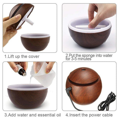 Wooden Ultrasonic Humidifier & Aroma Diffuser with LED Light