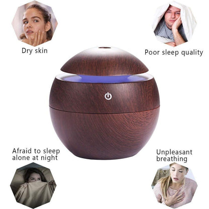 Wooden Ultrasonic Humidifier & Aroma Diffuser with LED Light