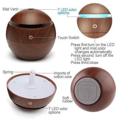 Wooden Ultrasonic Humidifier & Aroma Diffuser with LED Light